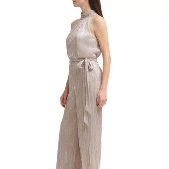ELIZA J Pleated Metallic Jumpsuit Size 14 - Picture 2 of 3